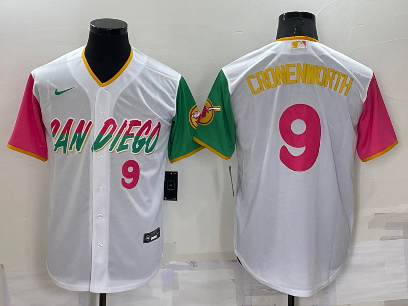 Men's San Diego Padres #9 Jake Cronenworth 2022 White City Connect Cool Base Stitched Jersey Men's San Diego Padres #9 Jake Cronenworth 2022 White City Connect Cool Base Stitched Jersey